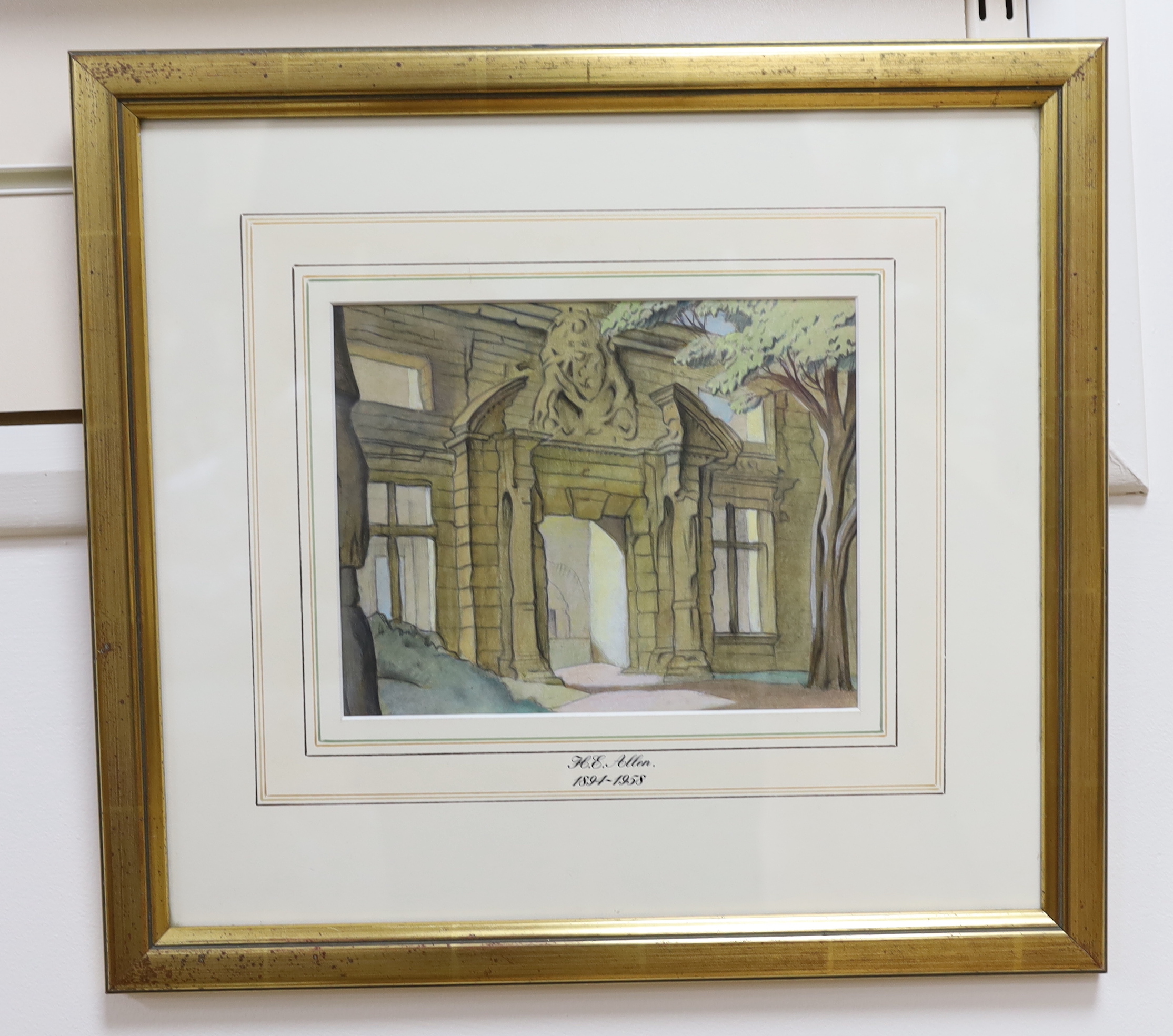 Harry Epworth Allen (1894-1958), watercolour, Entrance to the state rooms at Bolsover Castle, inscribed label verso, 16 x 20cm